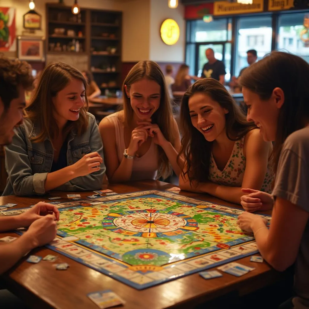 Friends enjoying a board game session at Chicken Road