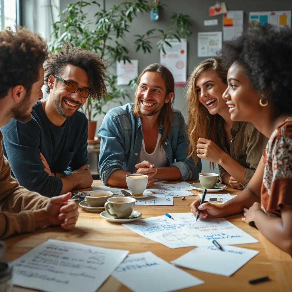 Founders of Chicken Road planning in a cozy, creative environment